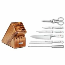 Wusthof Cutlery Wusthof Classic White 7-Piece Set | Acacia -Knife Sets outlet store 1090270701 clw 7pcblockset comp